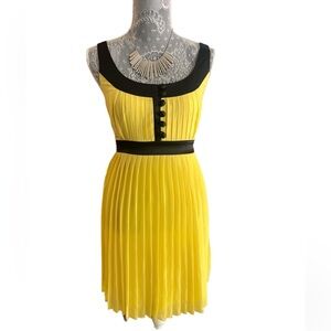 NWT Vintage Forever 21 Yellow Black Sleeveless Pleated Dress Large